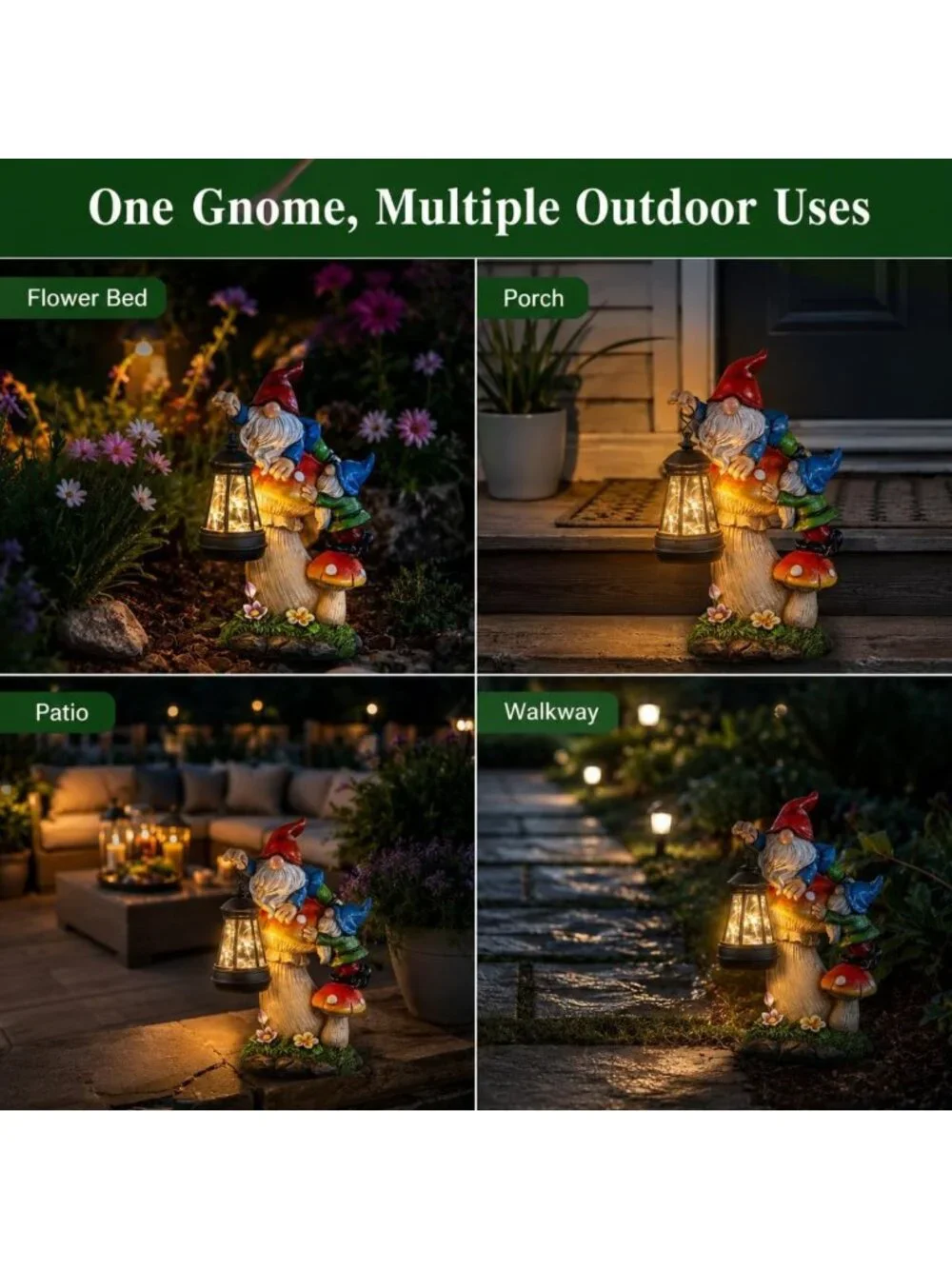 Solar Garden Gnome Statue with Lantern | Waterproof Mushroom Decor | LED Yard